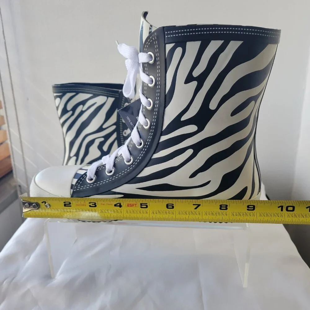 NWT - Elvetik Zebra Stripes Rubber Lace-up Boots Swiss Design (US Size 5)